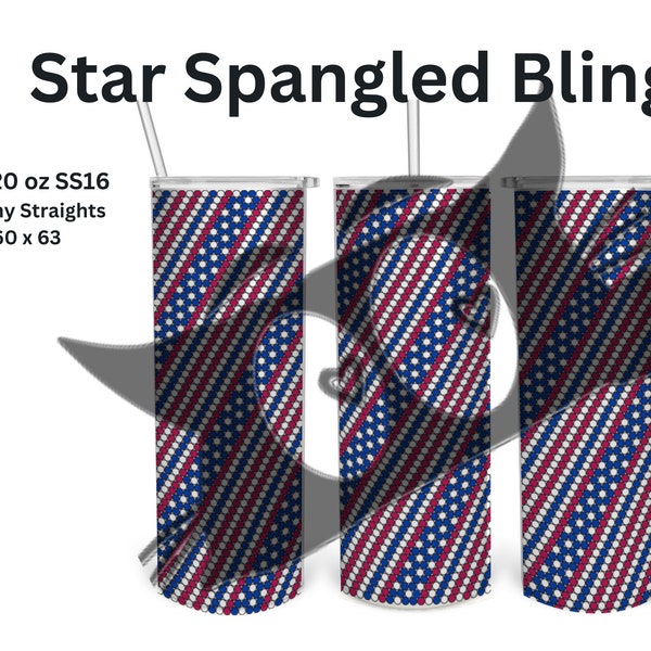 Star Spangled Bling Rhinestone Template for 20 oz Skinny Straight, Ss16 stone size, 4th of July, Red White and Blue cup, Patriotic Cup