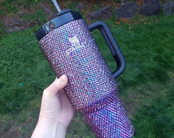 Blinged out Purple and Black Rhinestoned 40 oz  Tumbler