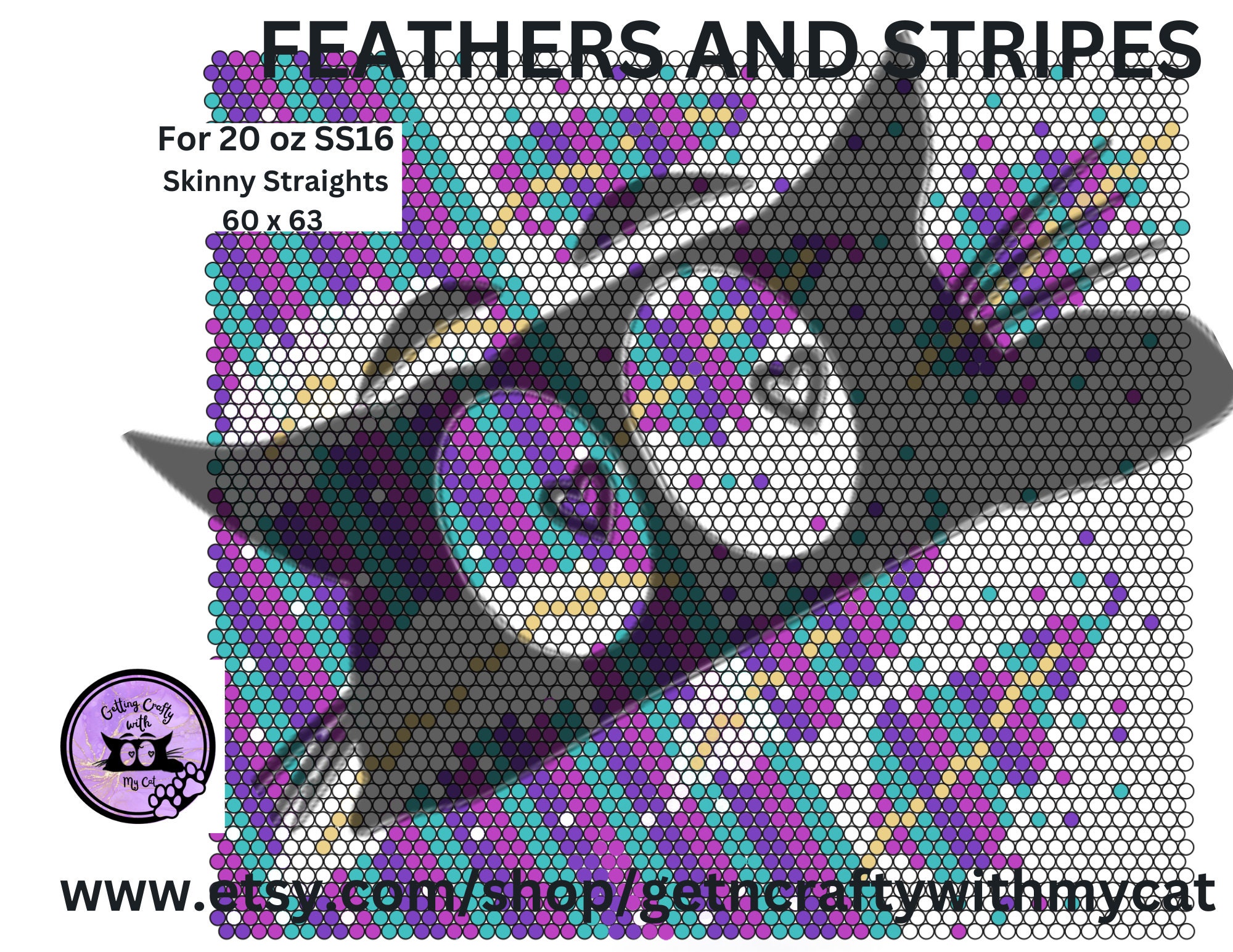 Feathers and Stripes Rhinestone Template for 20 Oz Skinny Straight ...