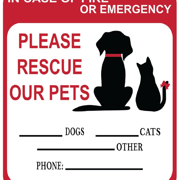 in Case of Fire Or Emergency Please Rescue Our Pets 5 Inch Front Door Window Alarm Alert Animal Pet Rescue House Home RV Safety CS1414-2PK