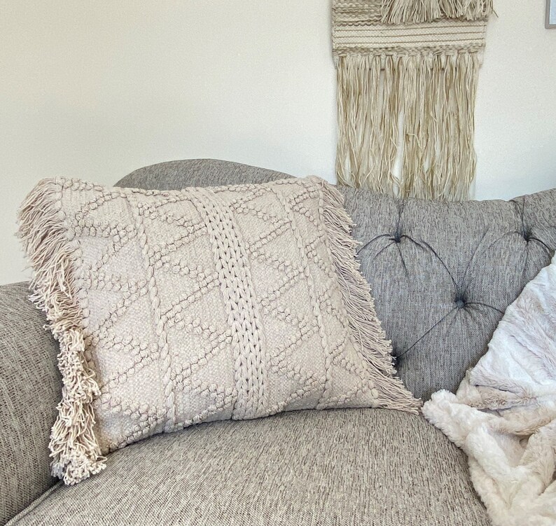 Handwoven Tassel Pillow Cover Tufted and Textured Throw Etsy