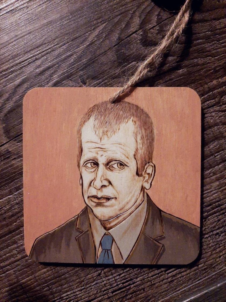 Wood burning office inspired ornament