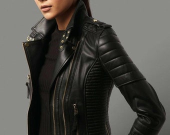 female leather biker jacket