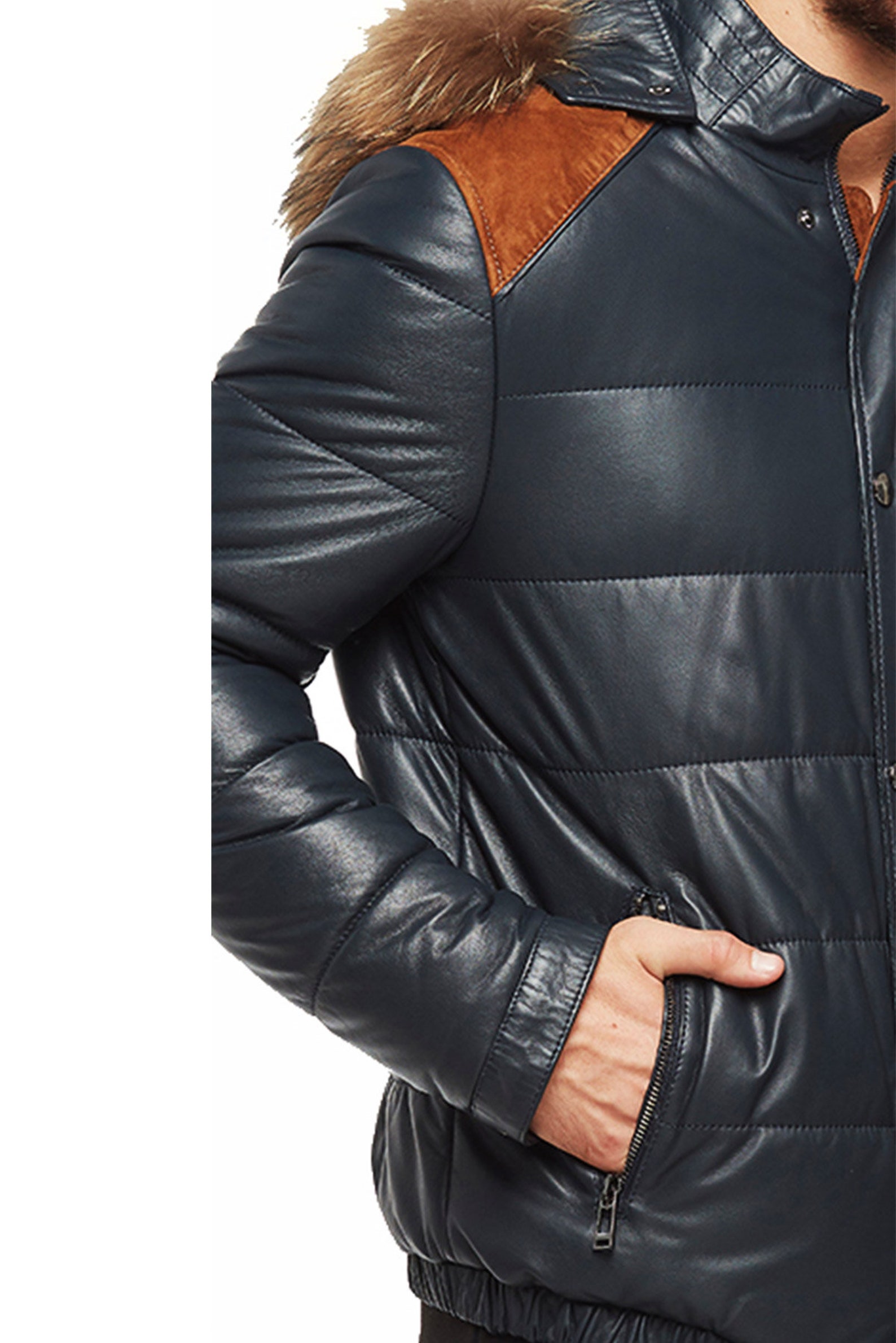 Men Genuine leather Puffer Hooded Leather Jacket/ Quilted Etsy