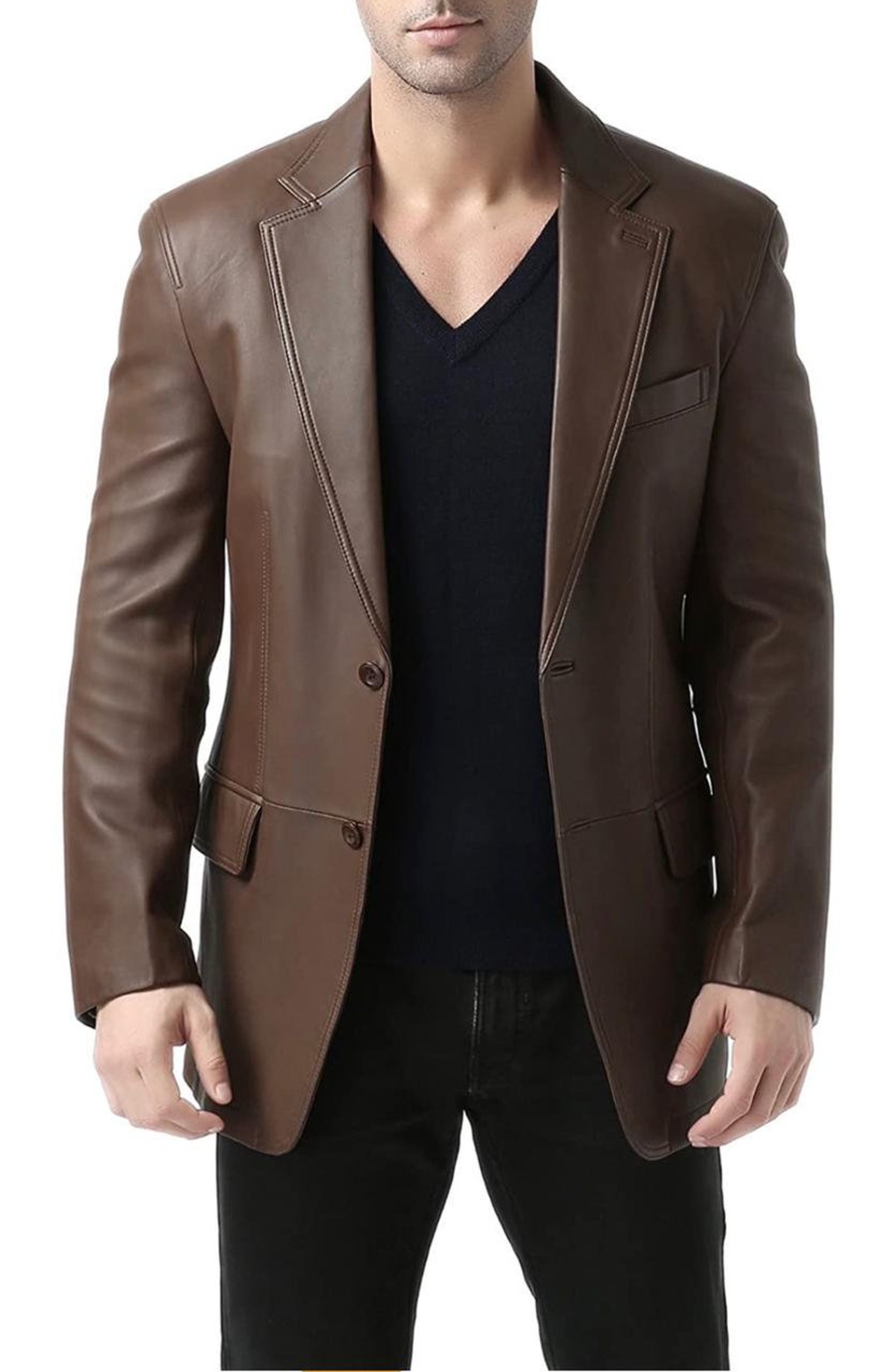 Mens Genuine Lambskin Real Leather Blazer Two Button Coat Etsy