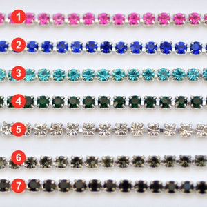 Zilver 2 * 2 mm strass ketting op maat gesneden, Multicolor SS6 zilveren strass trim, groothandel