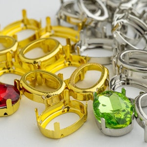 Sew on settings for oval fancy stones, metal setting, 18x13 mm, 10x14 mm, 6x8 mm, jewelry making