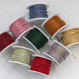 Cup chain in colourful base, SS6 colorful rhinestone chain, rhinestone trim for embroidery, craft supplies, beading crafts