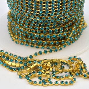 Gold crystal trim with rhinestones 2*2, SS6 cup rhinestone chain, craft supplies