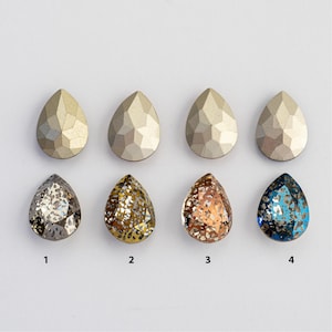 Drop glass rhinestones 18x13 mm silver gold patina drop fancy stone, jewelry making and crafts