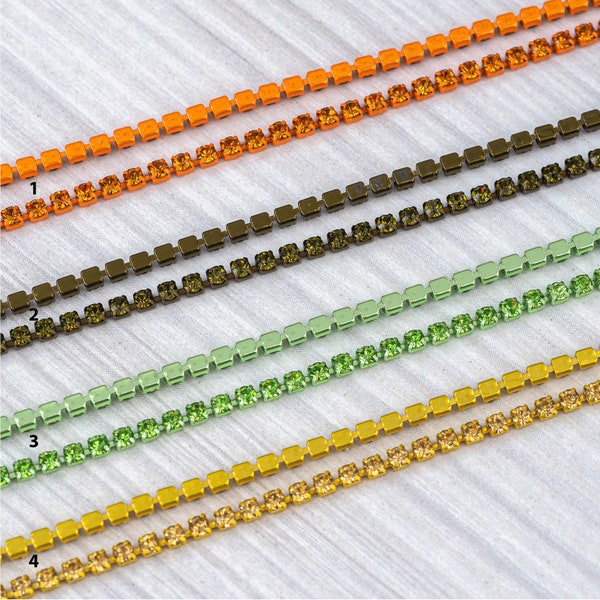 Cup chain in colourful base, SS6 colorful rhinestone chain, rhinestone trim for embroidery, craft supplies