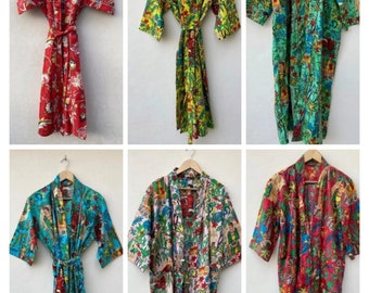 GROOTHANDEL! Verpak 6 stuks in slechts 175 dollar. NIEUW Multi Mooie katoenen kimono badjas Farida Print Voor vrouwen Indiase Kamerjas/Strand/Badjas