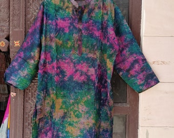 Tie Dye Robe pure silk, Bridesmaids gift, getting ready robe, Tie Dye Robe, Tie and Dye Knee Length Flat Collar Shirt Dress, With Pocket.