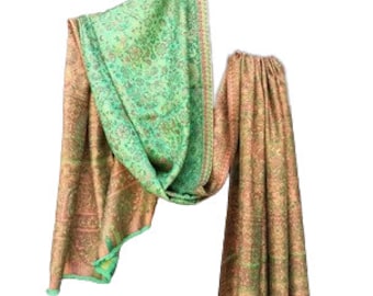 New Arrival Ultramarine green Jaaldar sozni embroidery Handmade Real Cashmere Pashmina Embroidered Stole/Scarf/Shawl/ 28*72 Inches Approx.