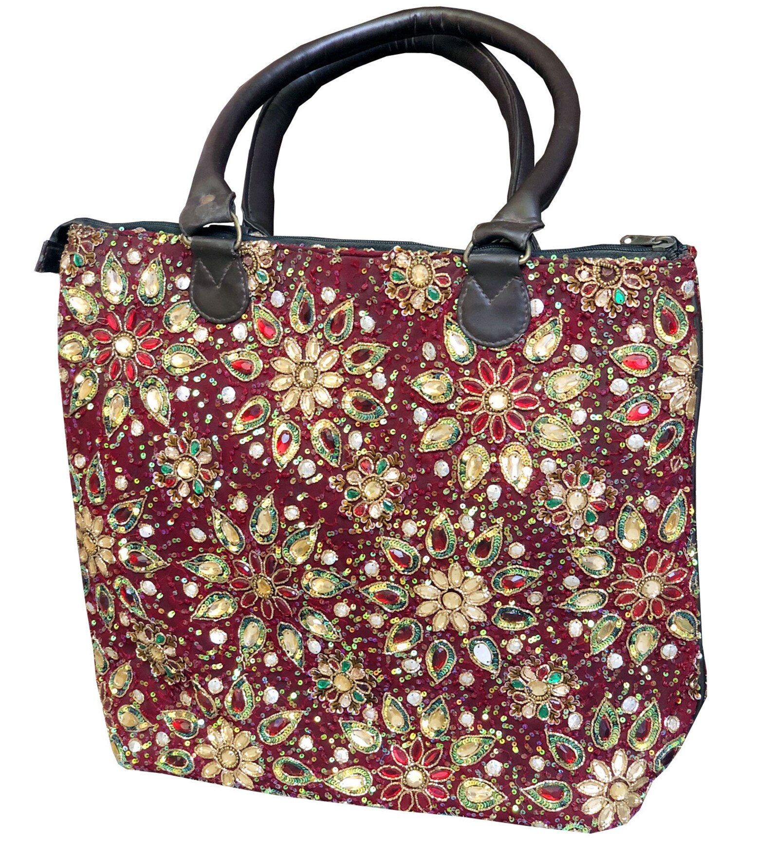 Indian vintage Leather Womens Bag Main Brodée Shoulder Purse Etsy