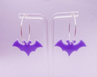Purple Mickey Bat Hoop Earrings | Mickey Halloween Earrings