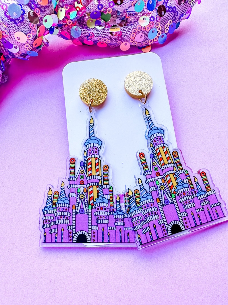 Birthday Cake Castle Earrings Disney Castle Earrings WDW 25th Anniversary Castle Earrings image 1