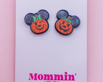 Mickey and Minnie Gingham Pumpkin Studs