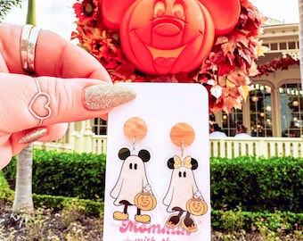 Mickey and Minnie Trick or Treating Ghost Earrings