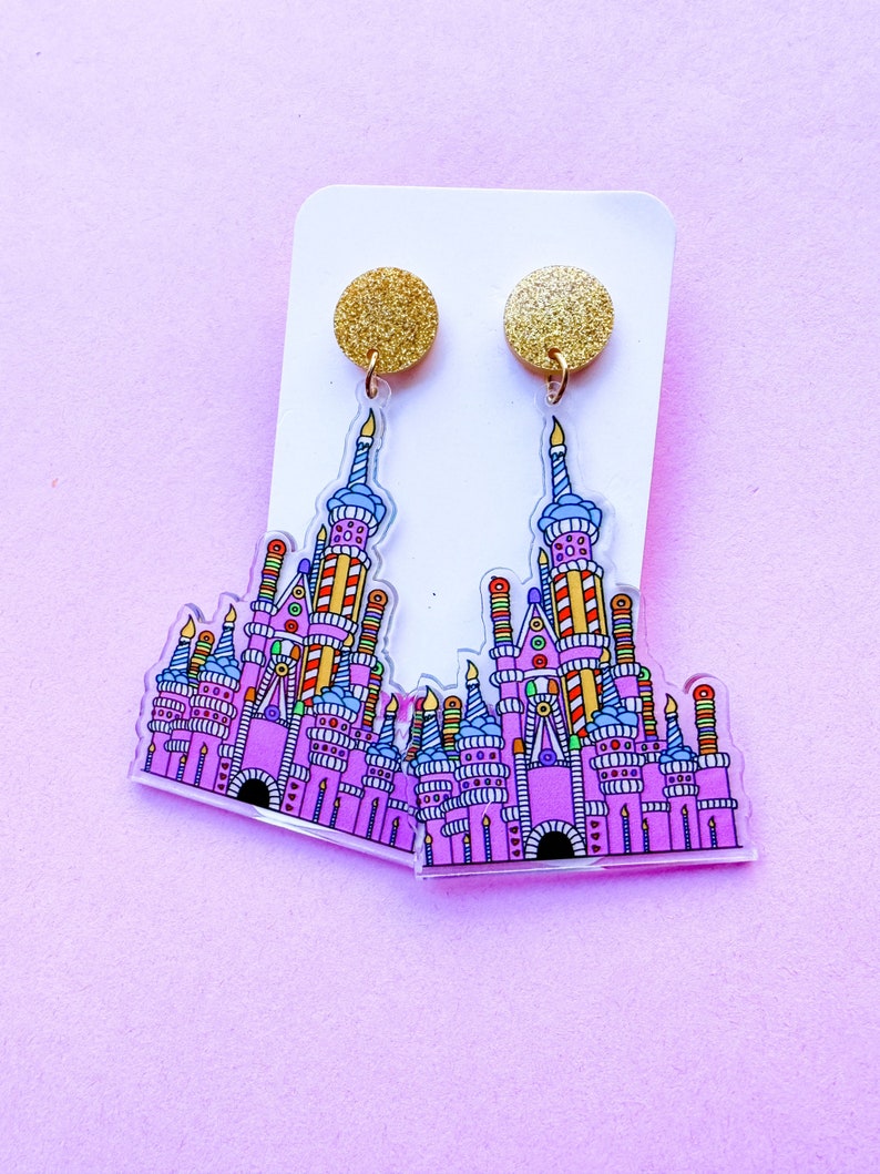 Birthday Cake Castle Earrings Disney Castle Earrings WDW 25th Anniversary Castle Earrings image 4