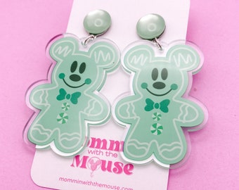 Pastel Green Gingerbread Mickey Earrings