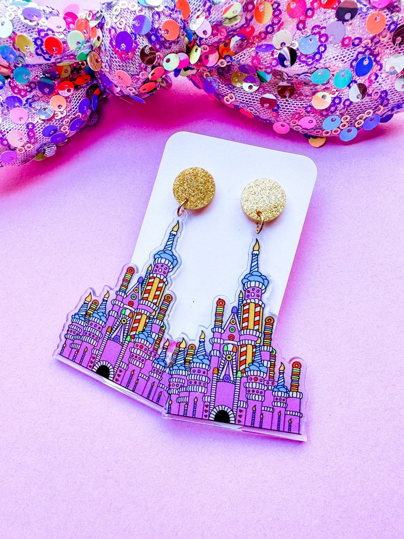 Birthday Cake Castle Earrings Disney Castle Earrings WDW 25th Anniversary Castle Earrings image 8