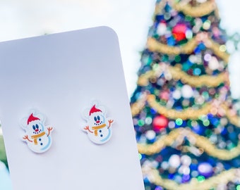 Snowman Mickey/Minnie Studs | Disney Christmas Earrings