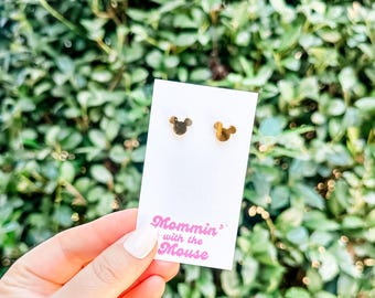 Gold Mirror Mickey Stud Earrings