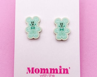 Pastel Mint Gingerbread Mickey Studs | Disney Christmas Earrings