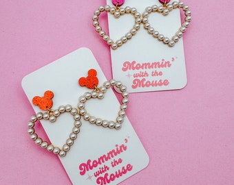 Mickey Pearl Heart Earrings| Valentine’s Disney Earrings | Sweetheart Nite Earrings