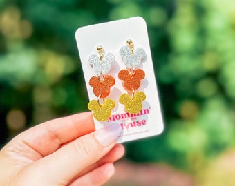 Glitter Candy Corn Mickey Dangle Earrings | Mickey Halloween Earrings