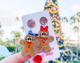 Gingerbread Donald and Daisy Earrings