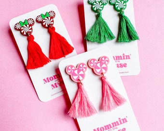 Peppermint Mickey Tassel Earrings