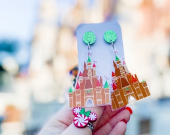 Gingerbread Cinderella Castle Earrings| Disney Christmas Castle Earrings| WDW Gingerbread Castle Earrings