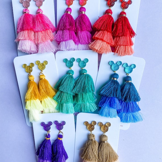 Princess Sparkle Mickey Tiered Ombré Tassel Earrings | Princess Earrings | Encanto Earrings | Disney Earrings