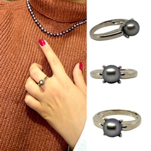 18k White Gold Ring with Black Pearl Tahiti