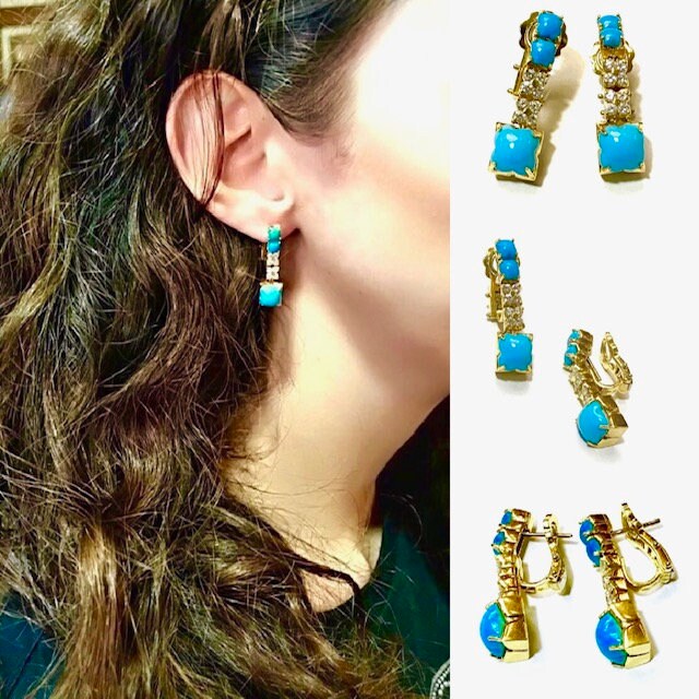 18K Gold Earrings Brilliants PERSIAN TURQUOISE