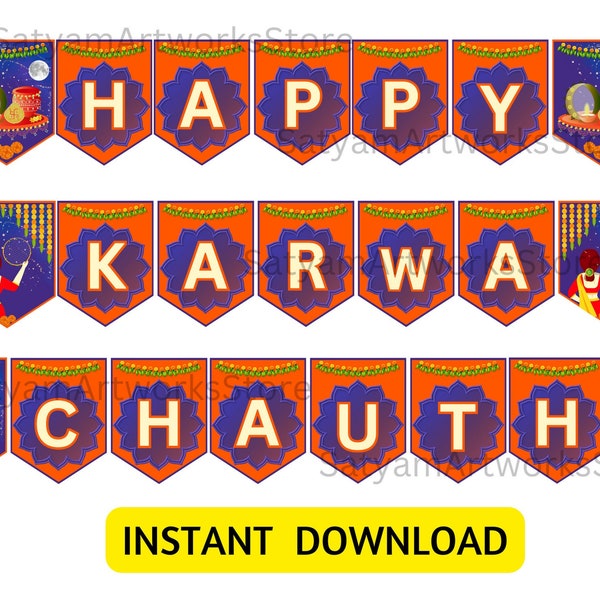 Karwa Chauth Banner, Indian Festival Signs, Downloadable, Indian Celebration, Karwa Chauth Puja Decoration,  Desi Style, DIY, Festival Decor