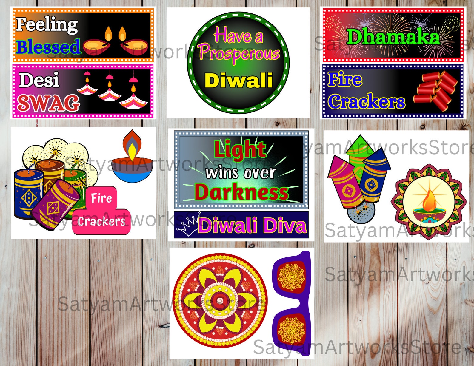 32 Diwali Themed Party Props, Diwali Photo Booth Props, Indian Festival