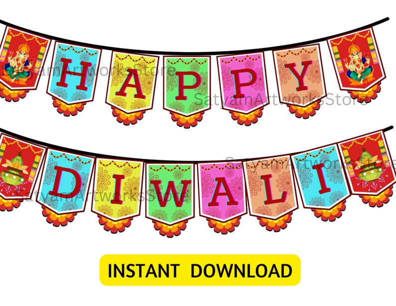 Diwali DIY Bunting, Instant Download, Printable Diwali Banner, Party ...