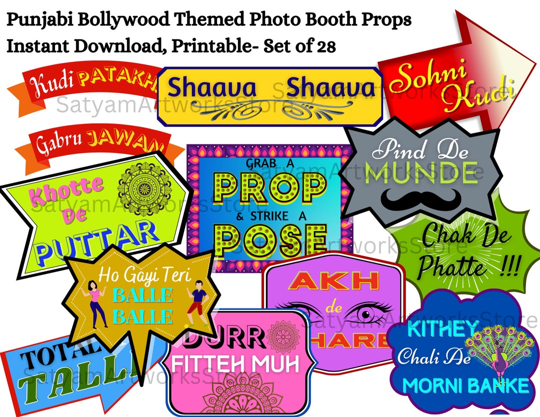 28 Punjabi Themed Party Props, Punjabi Bollywood Photo Booth Props