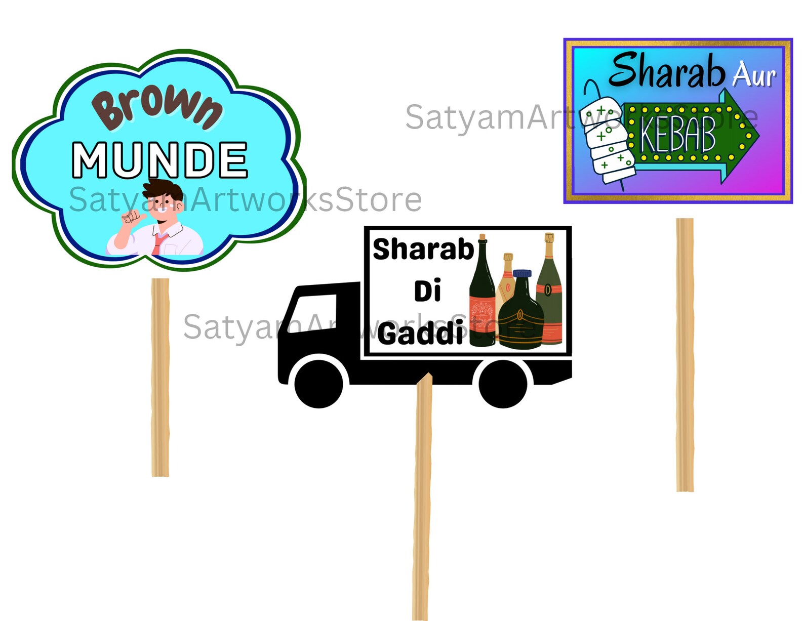 28 Punjabi Themed Party Props, Punjabi Bollywood Photo Booth Props