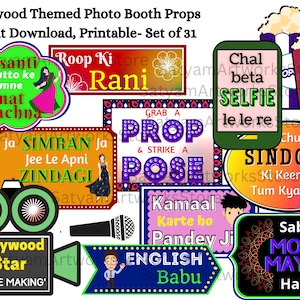 Bollywood Party Props, Bollywood Photo Booth Props, Indian Party Signs, Bollywood Dialogue Props, Printable Wedding Props, Funny Props