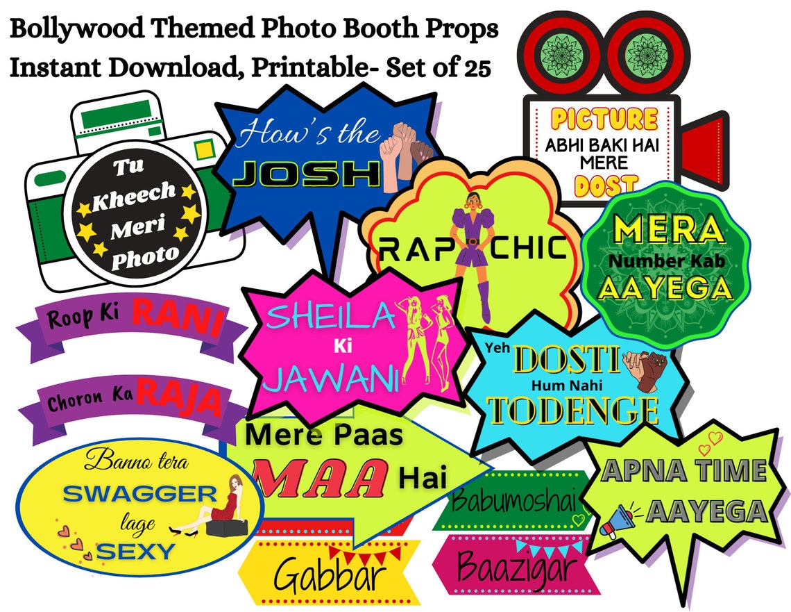 25 Bollywood Themed Party Props Bollywood Photo Booth Props Etsy