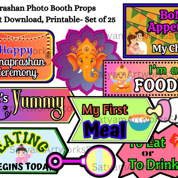 Annaprashan Props, Downloadable, Annaprashan Photo Booth Prop, Indian Celebration, Indian Theme Party, Baby's first Rice Eating Ceremony