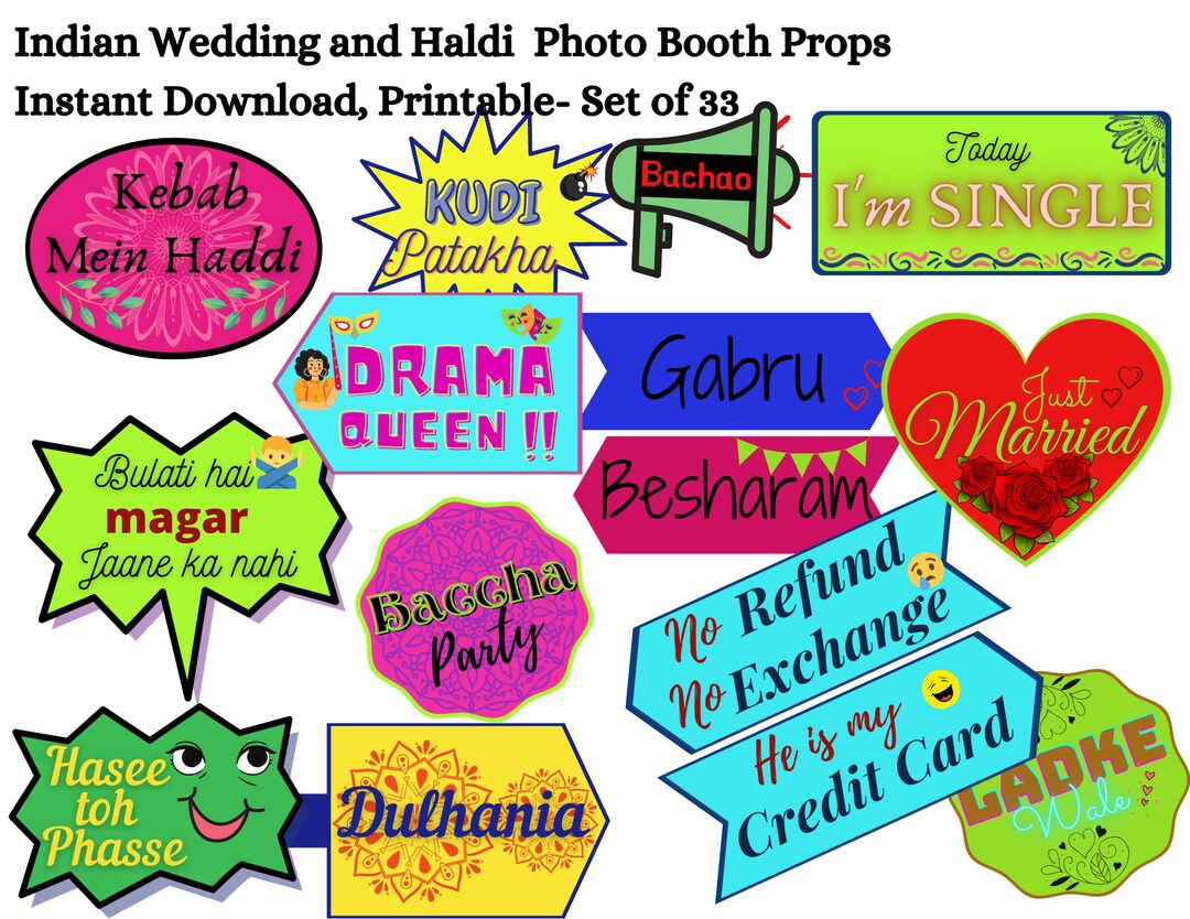 33 Indian Wedding & Haldi Bollywood Wedding Photo Booth Prop Etsy UK