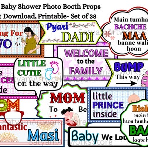 Indian Baby Shower Photo Booth Props: 38 Piece Set (Printable)