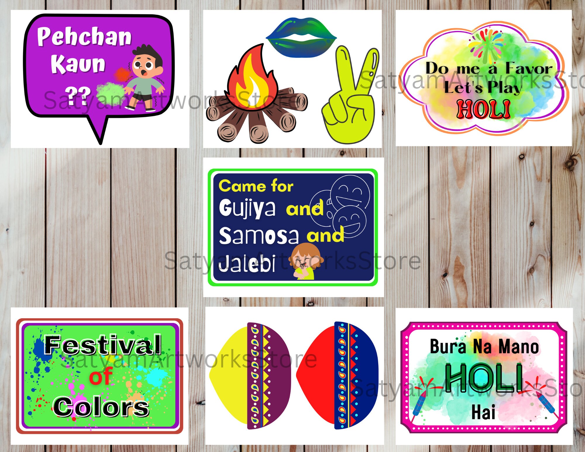 20 Holi Themed Party Props, Holi Photo Booth Props, Indian Festival