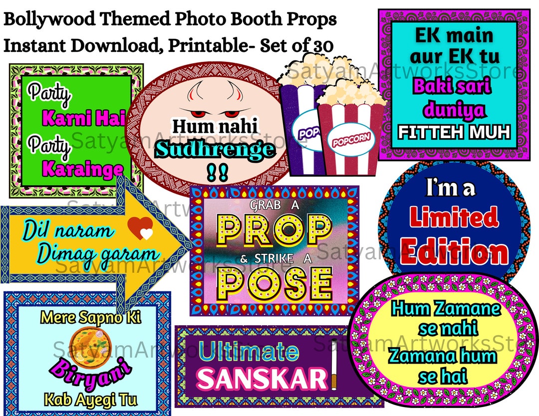 30 Funny Bollywood Party Props, Bollywood Photo Booth Props, Indian ...