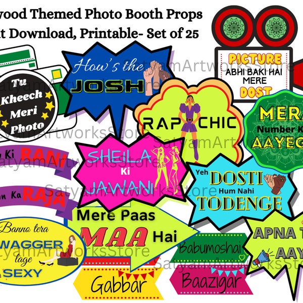 25 Bollywood Themed Party Props, Bollywood Photo Booth Props, Indian Party Signs, Printable Wedding Props, DIY Props, Desi Style, Funny Prop